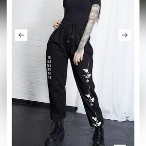 Mary Wyatt Black Sweatpants In Memory Roses